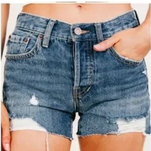 NWT free people Byron bay midrise regular distressed cut off denim jean short 25
